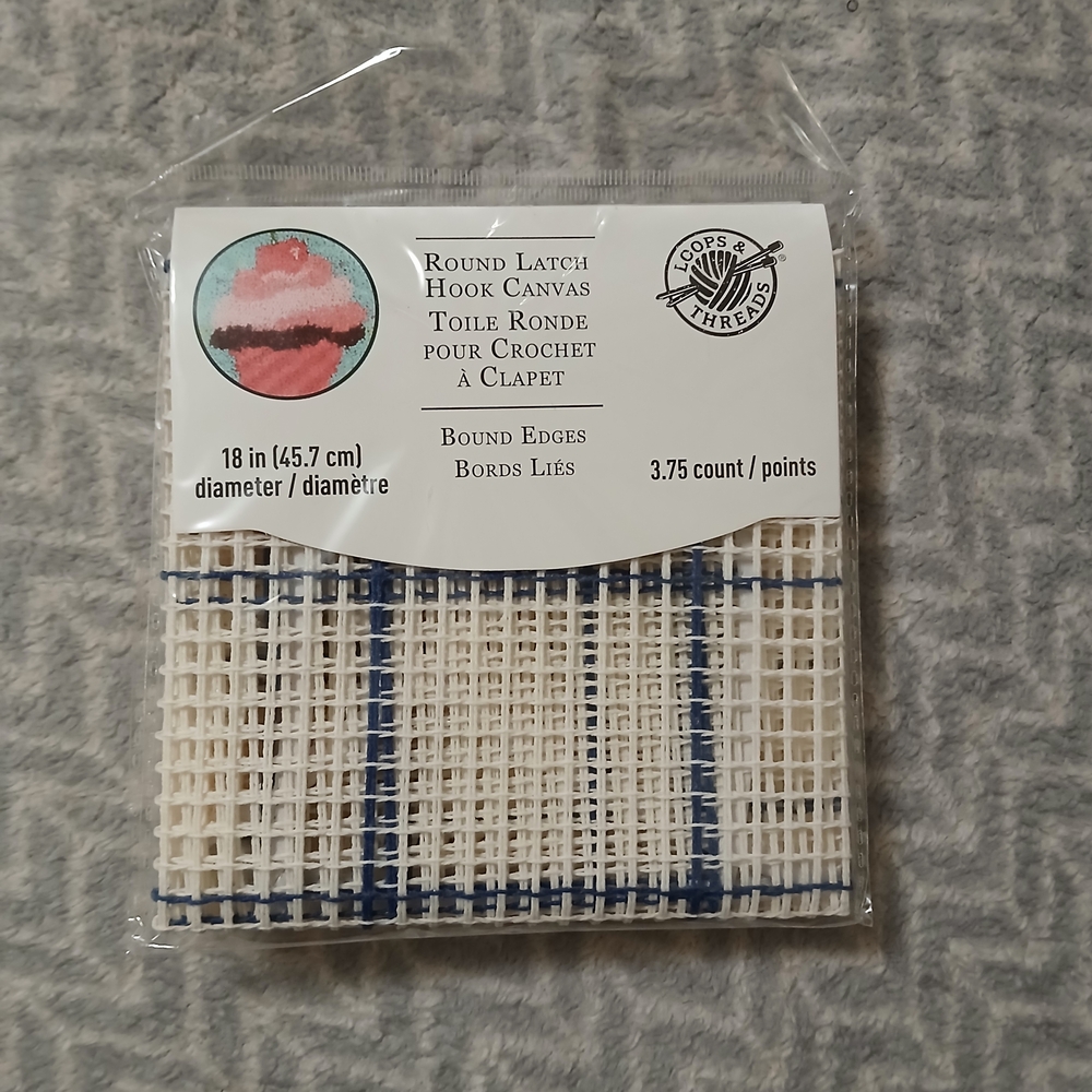 2 Loops & Threads Round Latch Hook Canvas - Cream and Blue